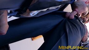 Stud gets his booty hole drilled by businessman as he moans