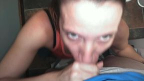 Amateur whore gives Fred a sneaky blowjob in the bathroom