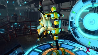 Sci-fi BDSM cuffed and fucked. A sexy young hottie and shemale android in the lab