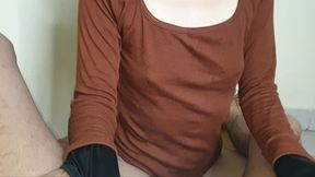 cute girl satisfying step brother for the first time and let him cum on her pussy.