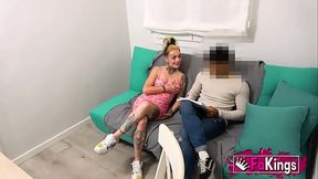 Blonde alternative babe Lady Medusa seduces her own coach to do a porno with him!