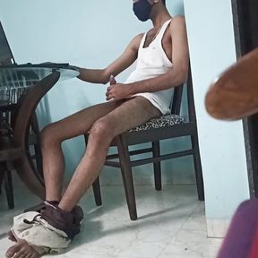 Young Indian male Masturbating in Dining table