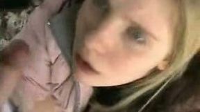 Blowjob and doggyfuck on the cold winter day in dusky forest