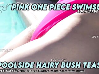 Pink One Piece Swimsuit Poolside Bushy Bush Tease