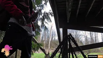 Canadian stud risks outdoor solo flash with huge cum fountain in park
