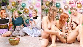 German amateur flaxen-haired babe plays lesbian dare ring game