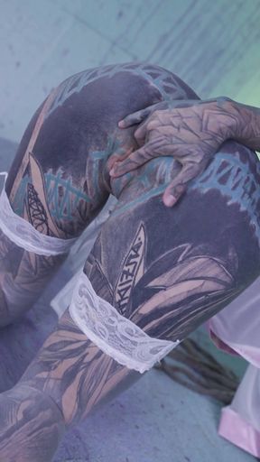 Tattood Girl with Glasses and Buttplug Fucks a Tattooed Dick, DP, Facial