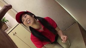 Cute Japanese delivery girl got fucked as a tip for my pizza