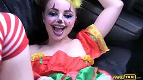 Fake taxi - petite valentines day costume play clown dumps and shoots a load hard