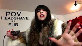 POV Headshave in Fur - featuring Jane Judge in this femdom buzzcut imposed by a hot brunette in a red velvet dress and fur coat