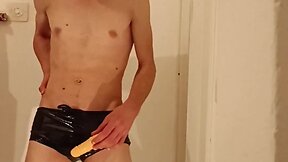 Youngest twinks playing with latex panties & dildo