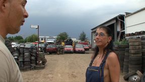 This German slut enjoy a good fuck on tires while at work