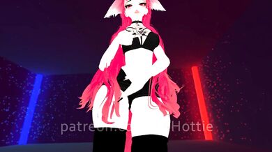 Red Head Neko in Black Booty Shorts Strips Down Thigh High Hentai Choker Tail Play POV Lap Dance