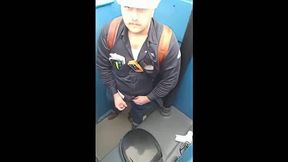 Bearded Hunk Strokes Cock Outdoors in a Porty Potty
