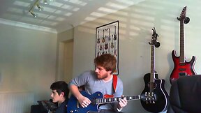 Sexy hunk plays guitar and strips- then mum walks in!!