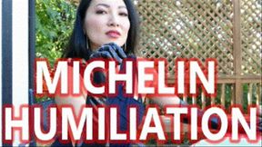 Michelin Humiliation - Mz Kim Public Femdom POV Slave Training Asian Goddess Worship Latex Gloves Sensual Domination