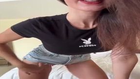 MILF with big tits shows her panties during a massage