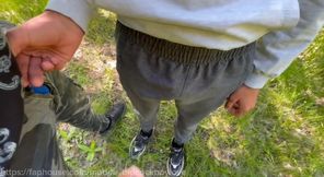 Big Cock Twink Squirts Hot Cum on Daddy's Cock in the Park in Public