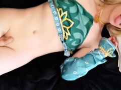 Tattood shemale tranny plays with ass during masturbation