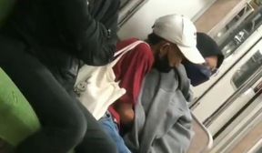 Stressed Couple Foreplay on Train While Rush Hour