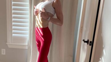 Fit blonde squirts through her tight leggings and begs for your cock