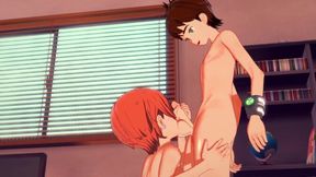 Hentai animation features Ben from Ben Ten and Gween engaging in a dirty