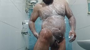 Indian Nude Daddy Enjoying a Hot Shower and Showing off His Wet Body