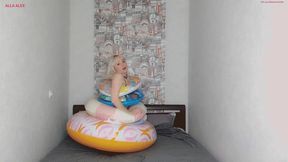 Alla wears five inflatable rings and releases air from them by opening the valves