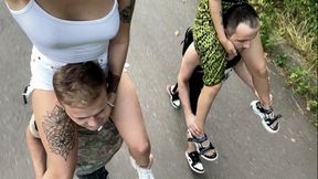 Double Shoulder Riding Outdoor First Time With Mistresses Kira and Sofi (WMV HD 720p)