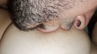 Sucking my big natural boobs and biting my big hard nipples