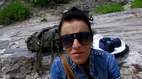 Tattooed blonde pussy fucking pussy fingering on the beach