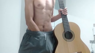 Funny Him Does a Guitar Solo With His Gigantic Cock and Ends with a Cumshot