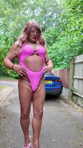 Sexy Crossdresser kellycd2022 in my sexy pink swimsuit and heels