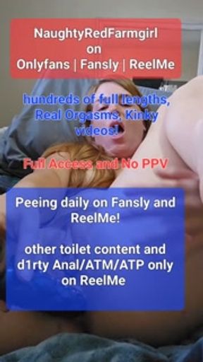 NaughtyRedFarmgirl can't stop fucking herself on the farm! Peeing, squirting, anal, ass to mouth, at