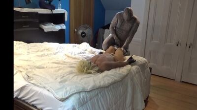 lycra snake has fun with sex doll in jeans and pantyhose