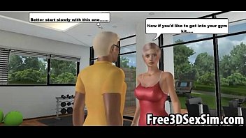 Sexy 3D cartoon honey motivates her man to work out