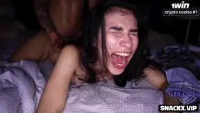 Petite Latina screams during stiff missionary bang