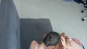 Teen girlfriend gets her tight pussy played with by harness