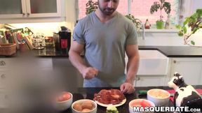 Meaty dude Alexandre flaunts his hard muscles before cock wanking
