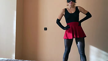Awesome sex and footjob in shiny tights and nylon suit