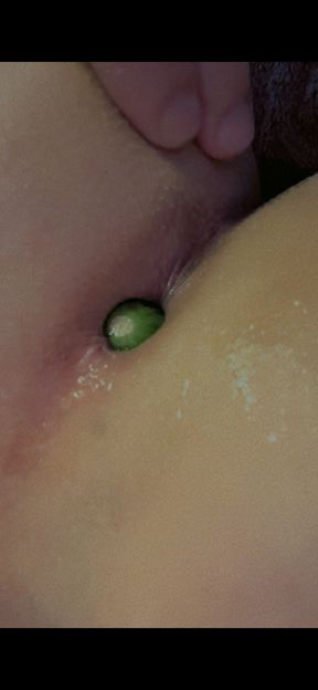 Cute soft femboy enters cucumber inside my pink hole