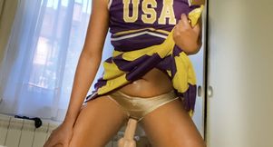 Sliding cock up cheerleader&rsquo;s skirt through her satin panties for perfect panty fetish