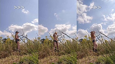 BTS shooting some fun flashing in a beautiful sunny field.