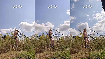 BTS shooting some fun flashing in a beautiful sunny field.