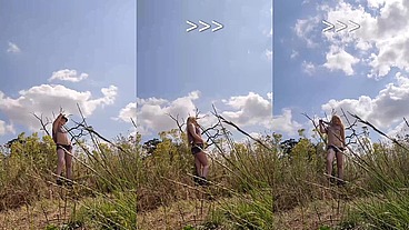 BTS shooting some fun flashing in a beautiful sunny field.
