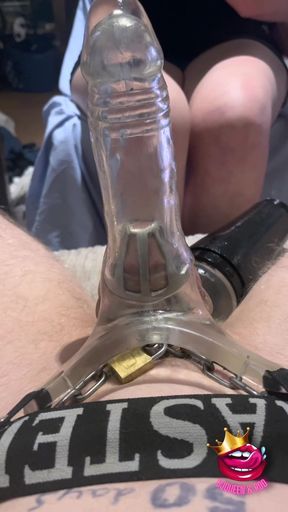 Caged Cock Teased and Denied Inside a Cock Sleeve