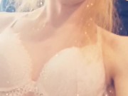 Skinny Trap/sissy white lingerie and butt plug mirror surprise