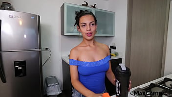 Petite Latina teen maid with big nipples gives blowjob POV