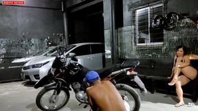 Wife Gets Excited Seeing Husband Clean His Motorcycle Then Gives Her Pussy as Thank You