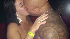 Sexy MILF with big ass sucks black dong in public